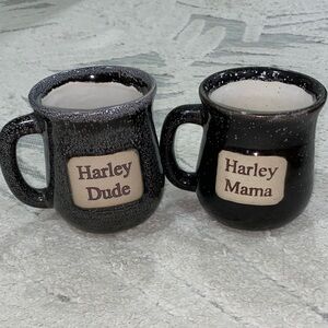 Set of 2 Harley Dude,Harley Mama Black,Gray Glazed Stoneware Coffee 16oz Mugs